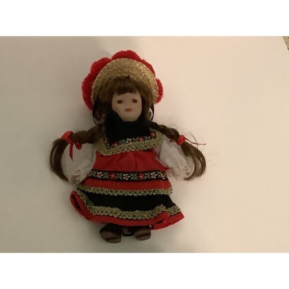 Vintage French Bisque Face Doll Handmade Ethnic Rag Doll Folk Art In Dress Hat - Picture 4 of 4